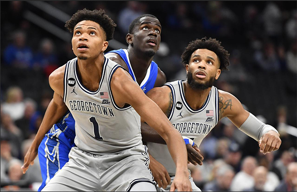 US College Basketball January 15, 2020 / 9:37 PM / 2 months ago Georgetown knocks off newly ranked No. 25 Creighton Field Level Media 3 Min Read Omer Yurtseven scored 20 points and Mac McClung added 19 as Georgetown increased its home winning streak to six games with an 83-80 Big East victory Wednesday over No. 25 Creighton in Washington, D.C. Jan 15, 2020; Washington, District of Columbia, USA; Georgetown Hoyas forward Jamorko Pickett (1) and guard Jagan Mosely (4) box out Creighton Bluejays forward Damien Jefferson (23) during the first half at Capital One Arena. Mandatory Credit: Brad Mills-USA TODAY Sports